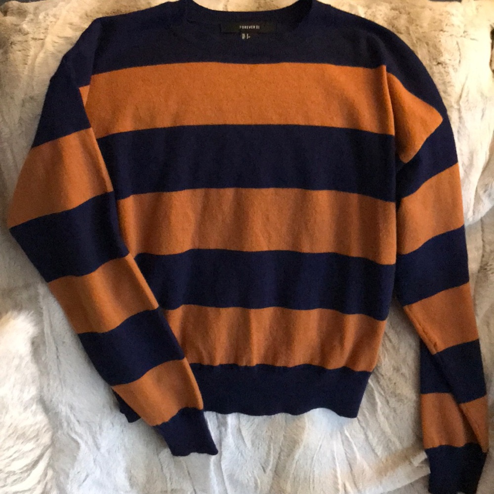 Orange & Navy Blue Striped Sweater